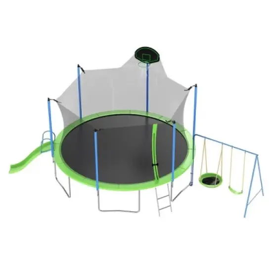 12FT /14FT Trampoline With Slide, Swings, Basketball Hoop, Large Recreational Trampoline, Home Outdoor Game Fitness Trampoline image {7}