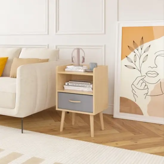 TiramisuBest Modern Night Stand Storage Cabinet with White for Nightstands image {12}