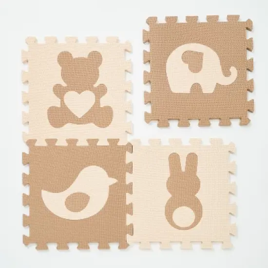 Tadpoles 16 Tile Teddy & Friends Foam Playmat for Kids | 16 Interlocking Tiles | Safe & Durable | Total Floor Coverage 50 x 50 | Ages 3 & Up | Brown image {3}
