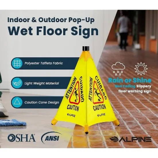 Alpine Industries Wet Floor Cone Sign 20"H Yellow 5/Pack (498-20-5pk) 498-20-5PK image {3}