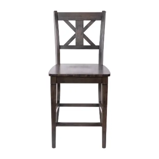 Emma and Oliver Set of 2 Wooden Modern Farmhouse Bar Height Dining Stool with Decorative Carved Backrest and Wood Seat image {10}