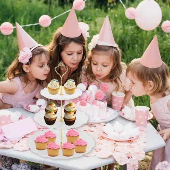 Unique Bargains 3 Tier Dessert Cupcake Stand Round Cup Cake Holder Tower White Gold Tone image {5}