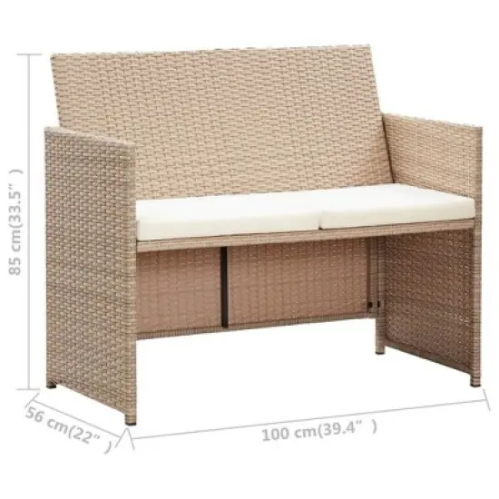 vidaXL 2-Seater Poly Rattan Patio Sofa - Weather Resistant Outdoor Furniture with Cushions - Easy to Assemble Garden Seating. image {6}