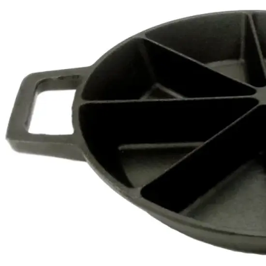 Bayou Classic 10 Inch Round Cast Iron Wedge Cornbread Skillet Bakeware Pan with Side Loop Handles for 8 Wedges of Cornbread, Black image {1}