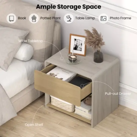 Tangkula 2 PCS Modern Style Nightstand 2-Tier Sofa Side Bedside Table w/ Drawer & Open Shelf image {7}