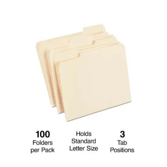 Staples Manila File Folders Letter 3 Tab Assorted Position 100/Box TR56675 image {1}