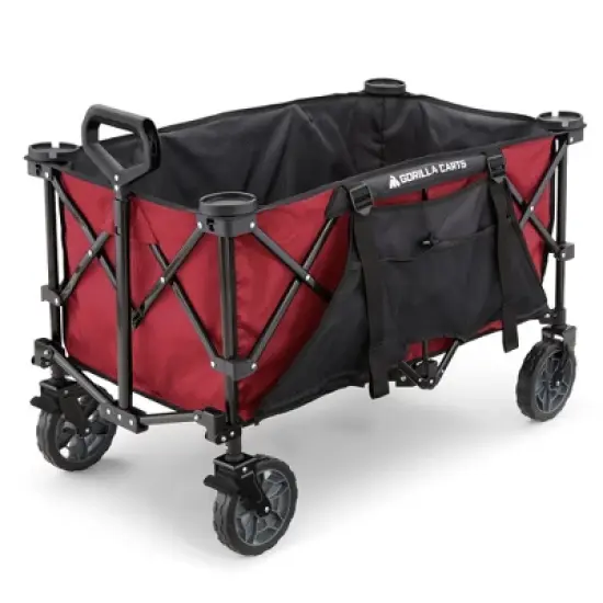 Gorilla Carts Feet Foldable Collapsible Durable All Terrain Utility Pull Beach Wagon with Oversized Bed and Built In Cup Holders image {9}