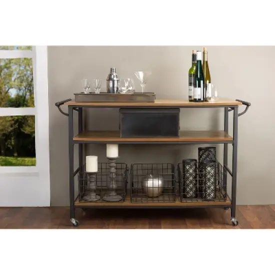 Lancashire Wood & Metal Kitchen Cart Brown - Baxton Studio image {2}