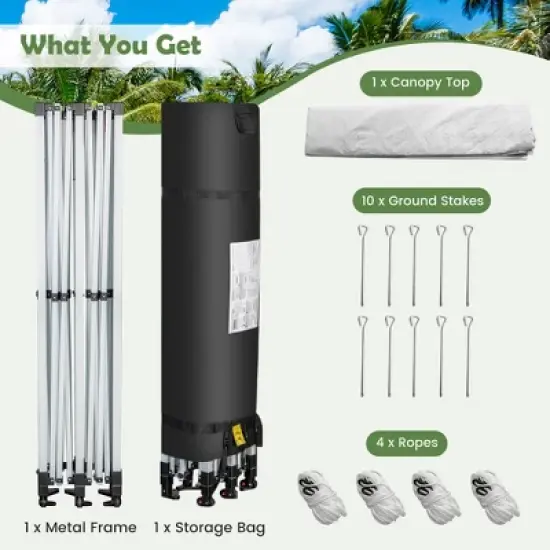 Tangkula 10 x 20FT Patio Pop-Up Folding Canopy Tent UPF 50+ ONE-BUTTON SETUP Instant Sun Shelter White image {6}