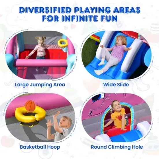 Costway Inflatable Bounce House 3-in-1 Elephant Theme Inflatable Castle w/ 735W Blower image {6}