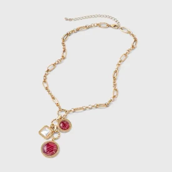 Cabochon Triple Drop Chain Necklace - A New Day&trade; Gold/Burgundy image {2}