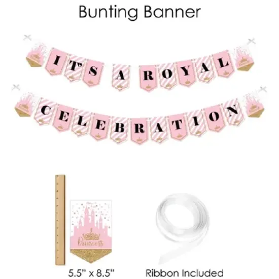 Big Dot of Happiness Little Princess Crown - Pink and Gold Princess Baby Shower or Birthday Party Supplies - Banner Decoration Kit - Fundle Bundle image {2}