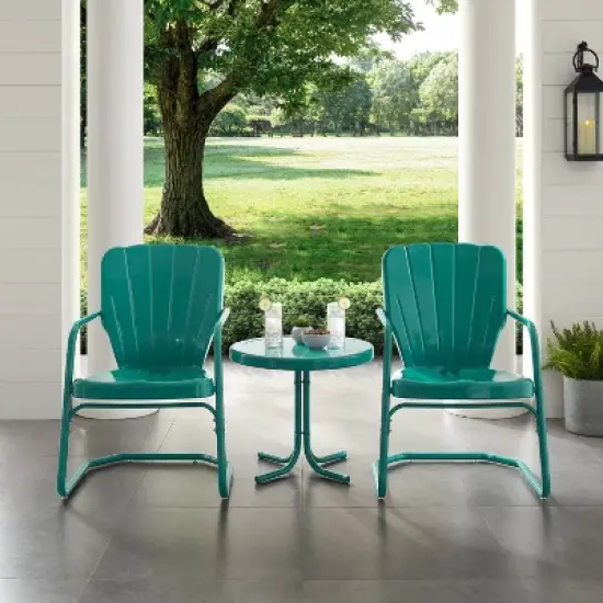 Ridgeland 3pc Outdoor Seating Set - Turquoise - Crosley image {1}