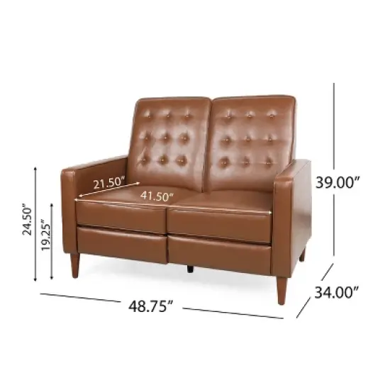Christopher Knight Home Denison Faux Leather Tufted Loveseat Pushback Recliner Cognac Brown/Dark Espresso image {9}