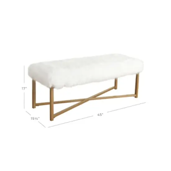 Faux Fur Rectangle Bench White - HomePop image {6}