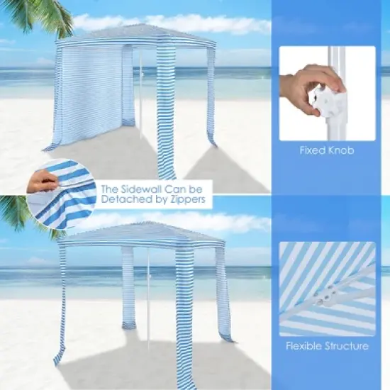 Costway 6.6' x 6.6' Foldable Beach Cabana Easy-Setup Beach Canopy W/ Carry Bag Navy\Blue image {3}