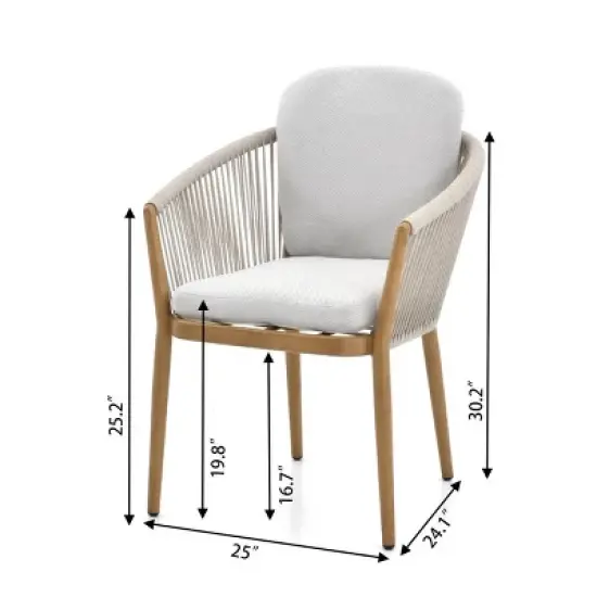 Minimalist Rectilinear Patio Group Engineered Wood Table + Architectural Frame Chairs w/ GridWeave Backrests image {4}
