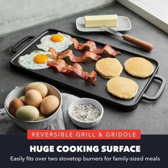 Bobby Flay Double Burner Cast Iron Reversible Griddle with Dual Handles image {9}