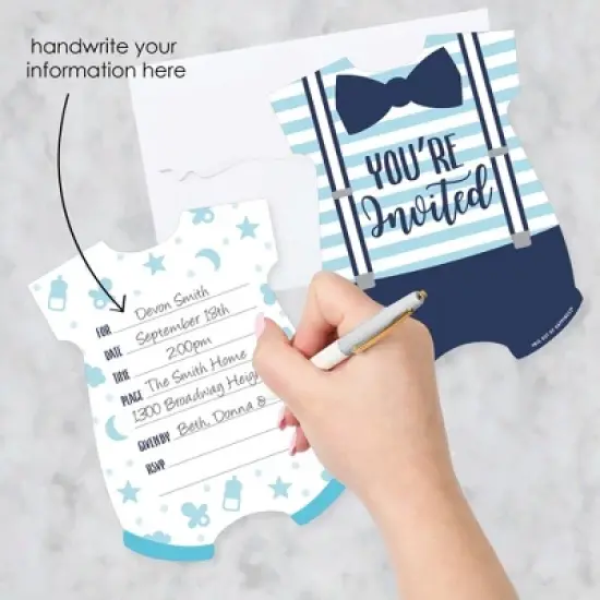 Big Dot of Happiness It's a Boy - Shaped Fill-in Invitations - Blue Baby Shower Invitation Cards with Envelopes - Set of 12 image {1}