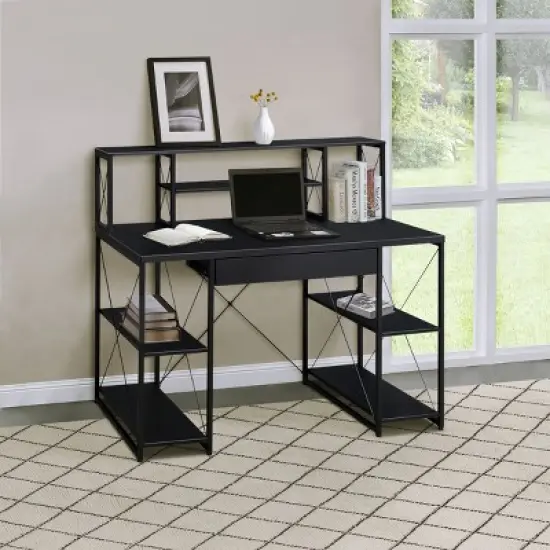 PAGED Gaming Desk with Metal Sled Base, Modern Home Office Desk with Open Shelves for Living Room image {5}