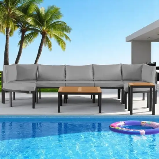 6-Piece Outdoor Patio Sectional Sofa Set with WPC Coffee Table, Side Table, Water-Resistant Cushions,outdoor Conversation Set image {16}