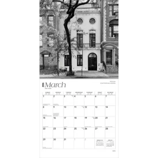 BrownTrout New York City Black and White 2026 12"x24" Hanging Square Wall Calendar Plastic-Free image {2}
