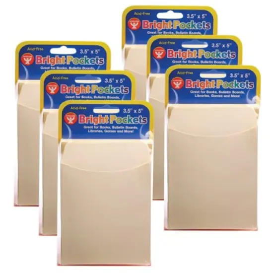 Hygloss&reg; Library Pockets, 3.5" x 4.5", Non-Adhesive, Manila, 40 Per Pack, 6 Packs image {2}