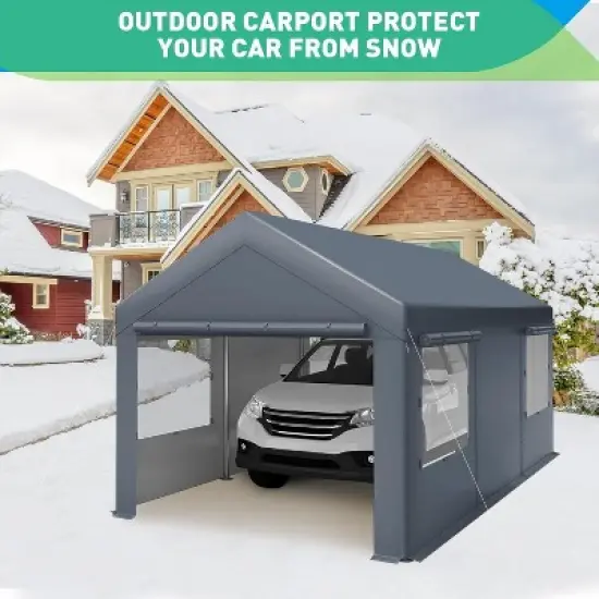 Acekool Portable Carport Canopy, Heavy Duty Steel Frame Garage Shelter, Water-Resistant Outdoor Vehicle Storage, Easy Assembly image {1}