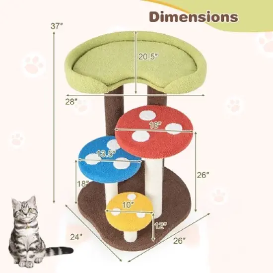 Tangkula Cat Tree Mushroom Unique Multi-Level Cute Cat Tower w/ Scratching Post Indoor image {8}