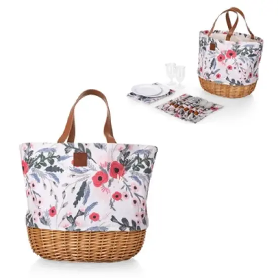 Picnic Time Promenade Floral Pattern Picnic Basket: Wicker & Canvas, Botanical Design, Disney's The Little Mermaid image {3}