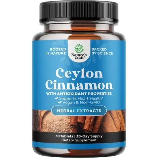 Organic Ceylon Cinnamon Extract Tablets 1000mg, Blood Sugar Support, Immune System & Heart Health Aid, Immune Support for Adults, Nature's Craft, 60ct image {8}