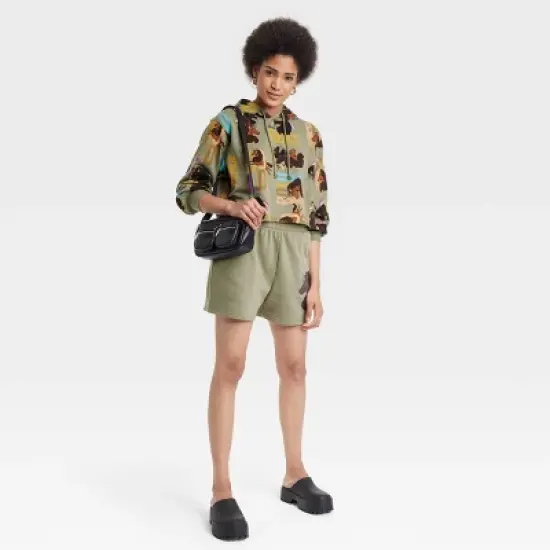 Women's Afro Unicorn Fierce Graphic Cropped Sweatshirt - Green image {2}