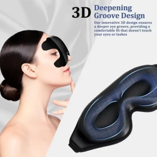 3D Deep Contoured Zero Pressure Sleep Eye Mask for Men and Women, Blackout Blindfold with Adjustable Strap for Travel, Home, Nap , Black image {4}