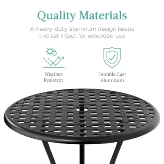 Best Choice Products 3-Piece Aluminum Patio Bistro Set w/ Umbrella Hole, 2 Chairs, Polyester Cushions - Black/Red image {1}