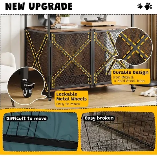 Acekool 41" Dog Crate Furniture - Locking Wheels & Modern Design image {4}