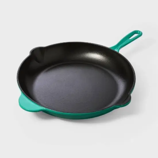 12" Enameled Cast Iron Fry Pan Green - Tabitha Brown for Target: Skillet, Even-Heating, Oven-Safe, Cookware image {3}