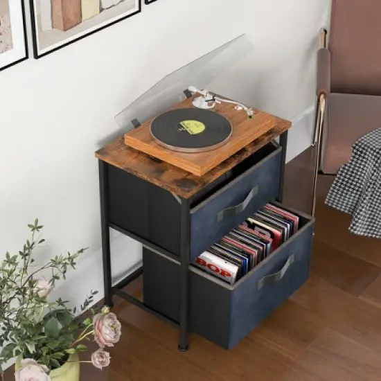 Costway Nightstand End Side Table Dresser with 2 Pull-out Fabric Drawers for Bedroom image {4}