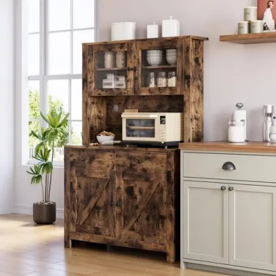 Kitchen Pantry Storage Cabinet with Microwave Stand & Coffee Bar Cabinet,Freestanding Hutch Cabinet with 4Doors image {7}