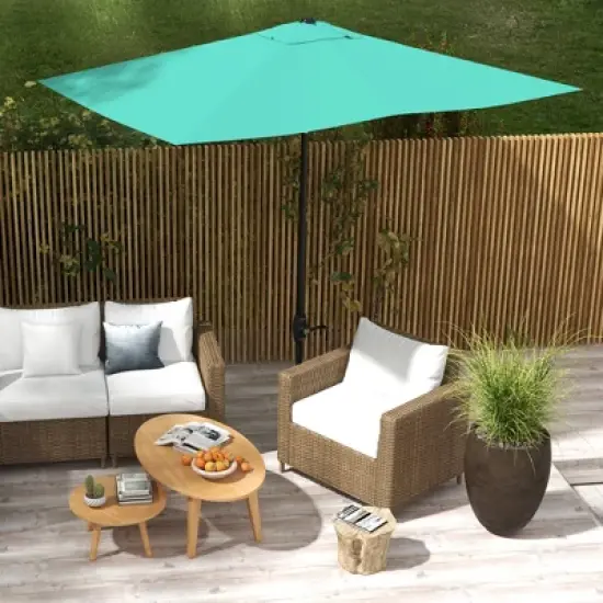 Outsunny 6.5' x 10' Rectangular Market Umbrella, Patio Outdoor Table Umbrella with Crank and Push Button Tilt, Teal image {7}