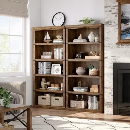 5 Tier Book Shelf Farmhouse Bookcase Open Storage Shelves 31.4" x 12.7" x 67.4" Book Case image {5}
