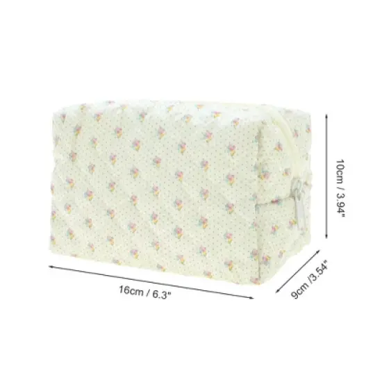 Unique Bargains Floral Quilting Makeup Bag Beige 1 Pc image {1}