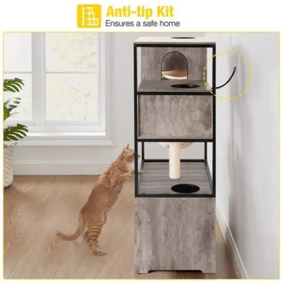 Aivituvin Wooden 3-Story Cat Condo with Litter Box Enclosure| Strong Iron Frame-AIR102 /102-I image {13}