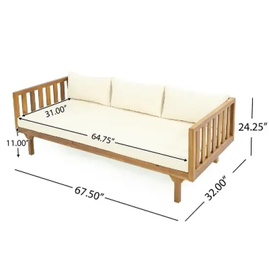 FIONECA Claremont 3-Seater Patio Daybed with Beige Cushions and Acacia Wood Coffee Table, Outdoor Furniture Set image {2}
