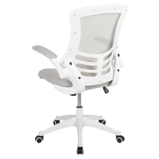 Emma and Oliver Mid-Back Light Gray Mesh Ergonomic Task Office Chair, White Frame - Flip-Up Arms image {10}
