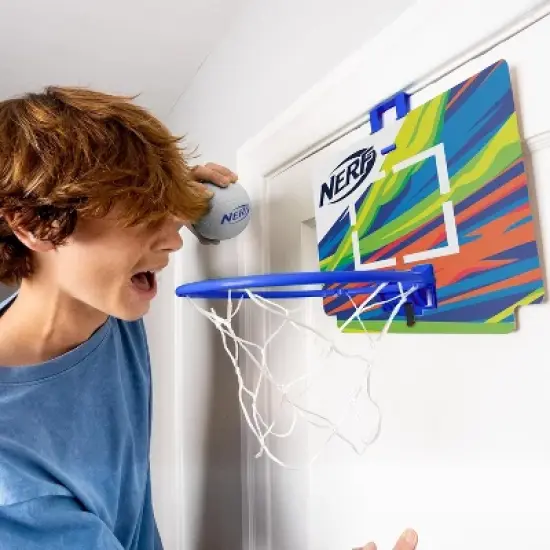 Nerf Mini Over the Door Basketball Hoop Nerfoop Indoor Basketball Door Basketball Hoop + Mini NERF Foam Basketball Set - Perfect for Bedrooms image {4}