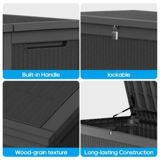 Syemin Deck Box, 260GAL Outdoor Storage Box, Patio Gardening Tools, Water and UV Resistant for Patio, Garden, Lawn, Black, 67.72"*32.2"*33.66" image {2}