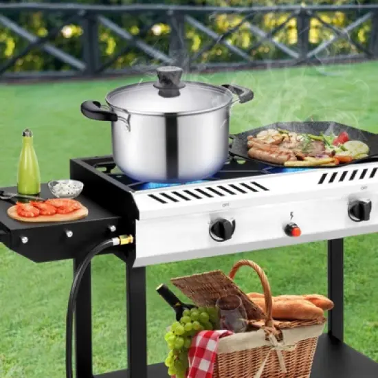 Winado 2 Burner Outdoor Propane Gas Stove With Auto-ignition & Side Shelves image {5}