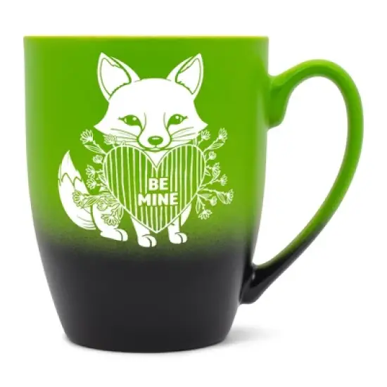 Elanze Designs Romantic Valentines Coffee Cup Mug 12 Ounce Ceramic With Ombre Gradient Be Mine Floral Fox Green and Black image {5}