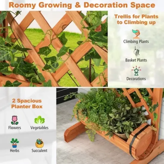 Costway 2-Tier Planter Box Raised Garden Bed Vertical Wooden Container with Trellis image {6}