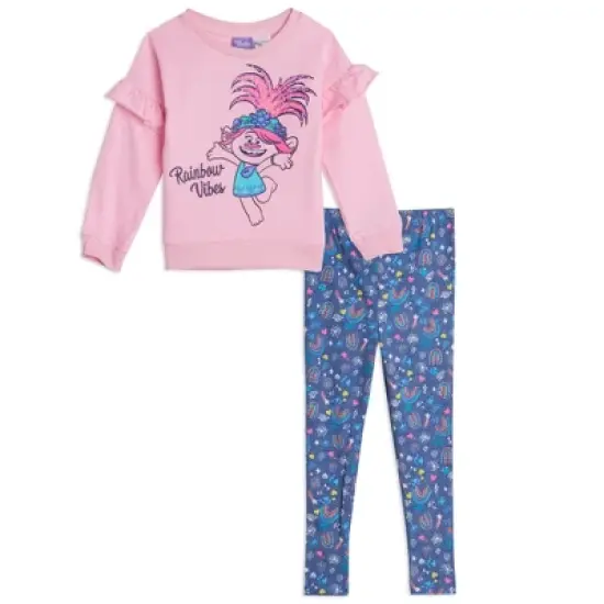 TROLLS Poppy Little Girls Ruffle French Terry T-Shirt Legging Set Pink  image {4}